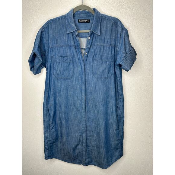 Blank NYC Medium Blue Denim Short Sleeve Pocket Jean Shirt Dress S - Picture 3 of 14